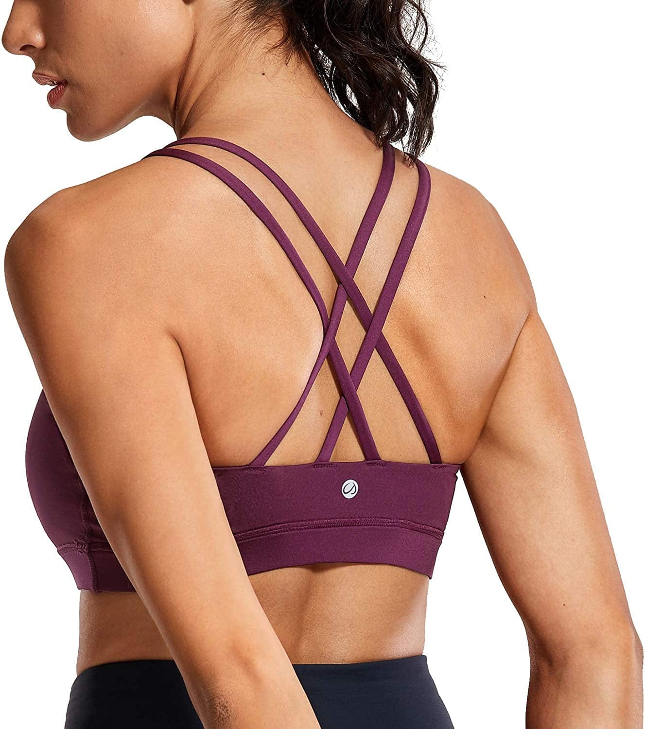 CRZ YOGA Women'S Strappy Sports Bras Fitness Workout Padded Yoga Bra Criss Cross Back Dark Violet / Large