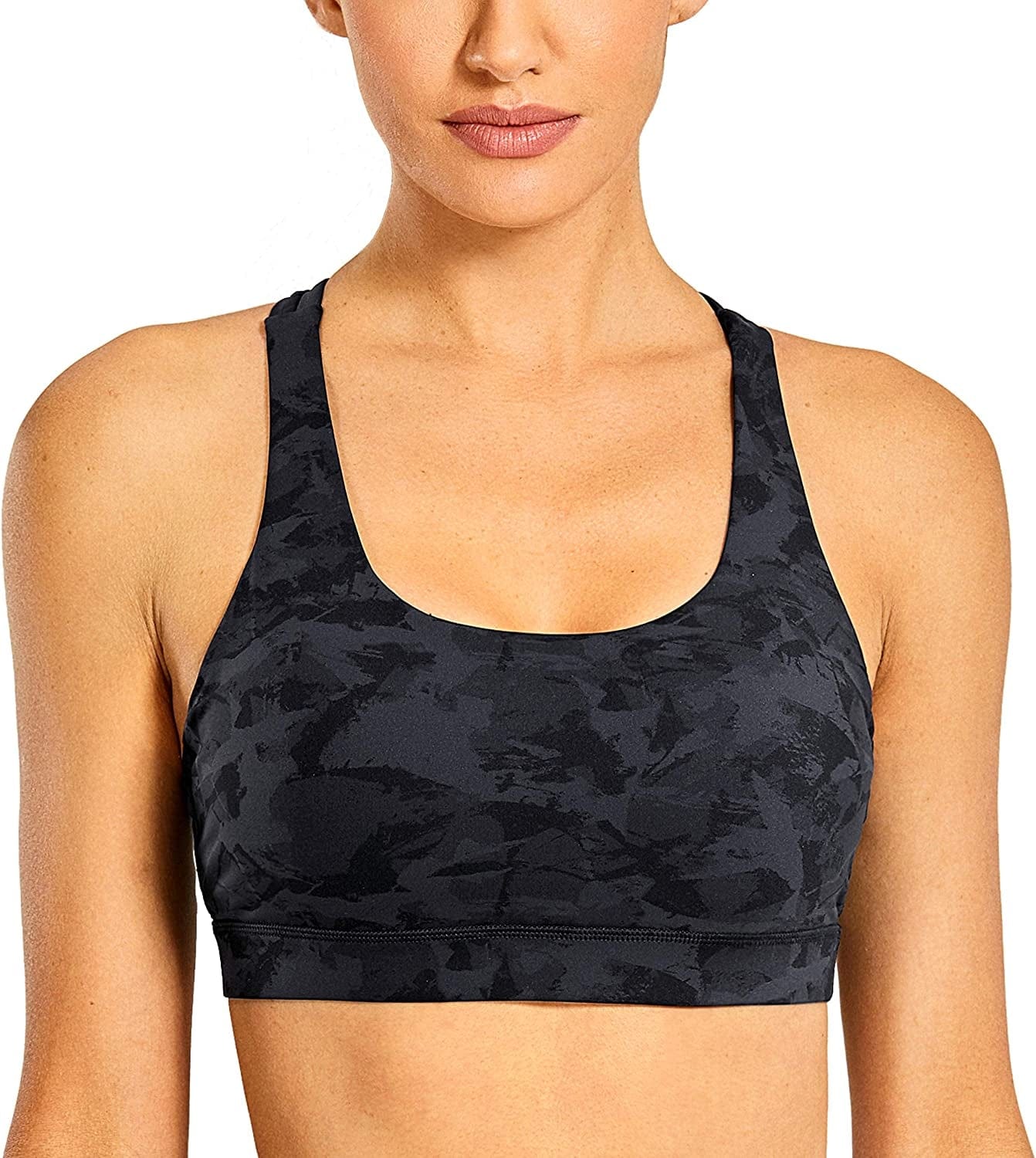 CRZ YOGA Women'S Strappy Sports Bras Fitness Workout Padded Yoga Bra Criss Cross Back Brush Dark Grain / X-Small