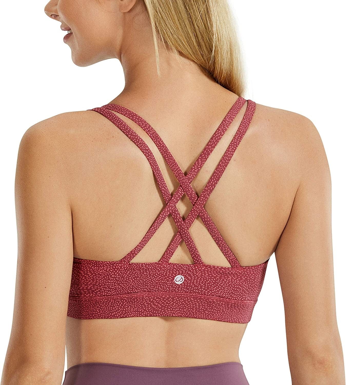 CRZ YOGA Women'S Strappy Sports Bras Fitness Workout Padded Yoga Bra Criss Cross Back Impression Red / X-Large