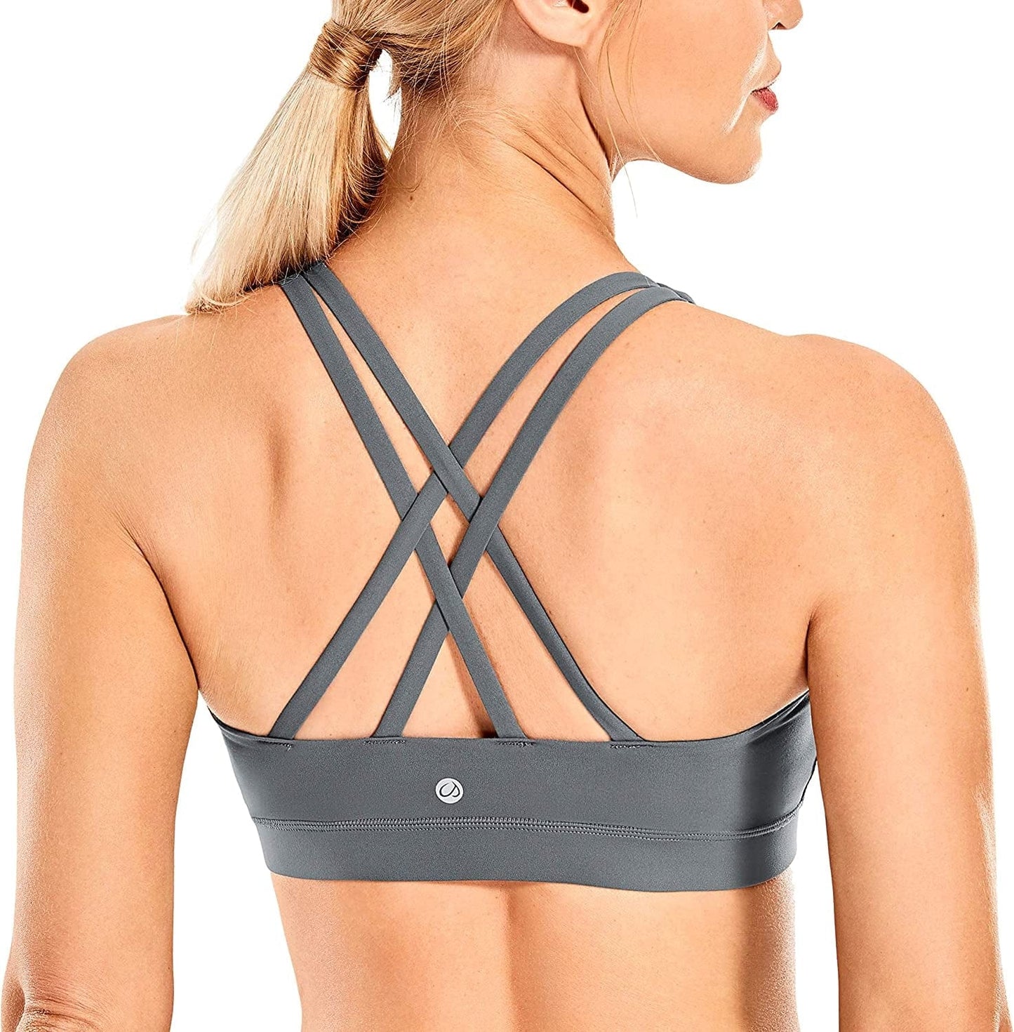 CRZ YOGA Women'S Strappy Sports Bras Fitness Workout Padded Yoga Bra Criss Cross Back Dark Carbon / X-Small