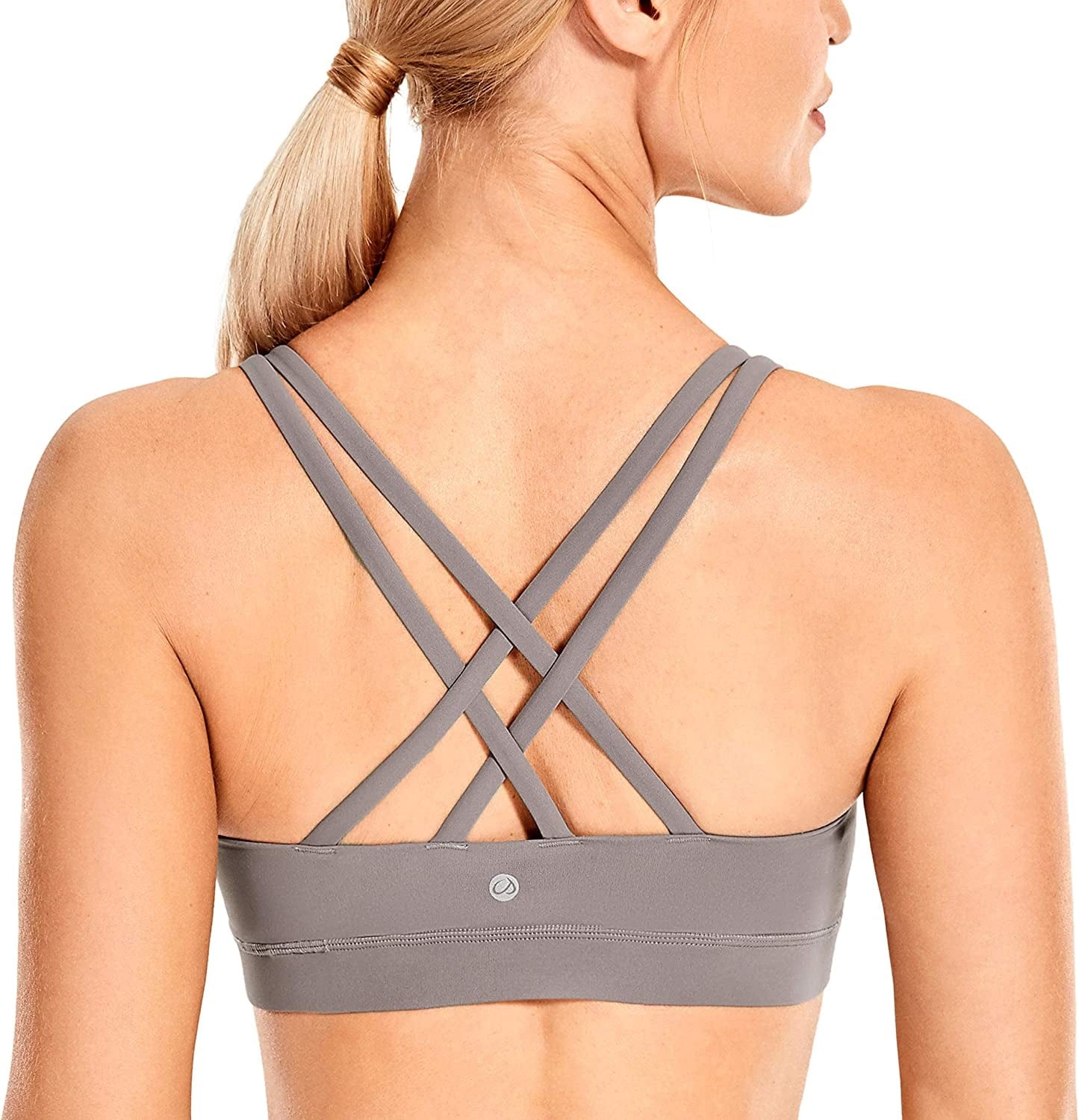 CRZ YOGA Women'S Strappy Sports Bras Fitness Workout Padded Yoga Bra Criss Cross Back Gray / Small