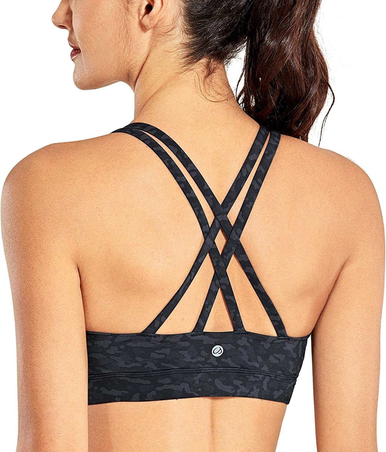 CRZ YOGA Women'S Strappy Sports Bras Fitness Workout Padded Yoga Bra Criss Cross Back Leopard Multi Two / X-Small