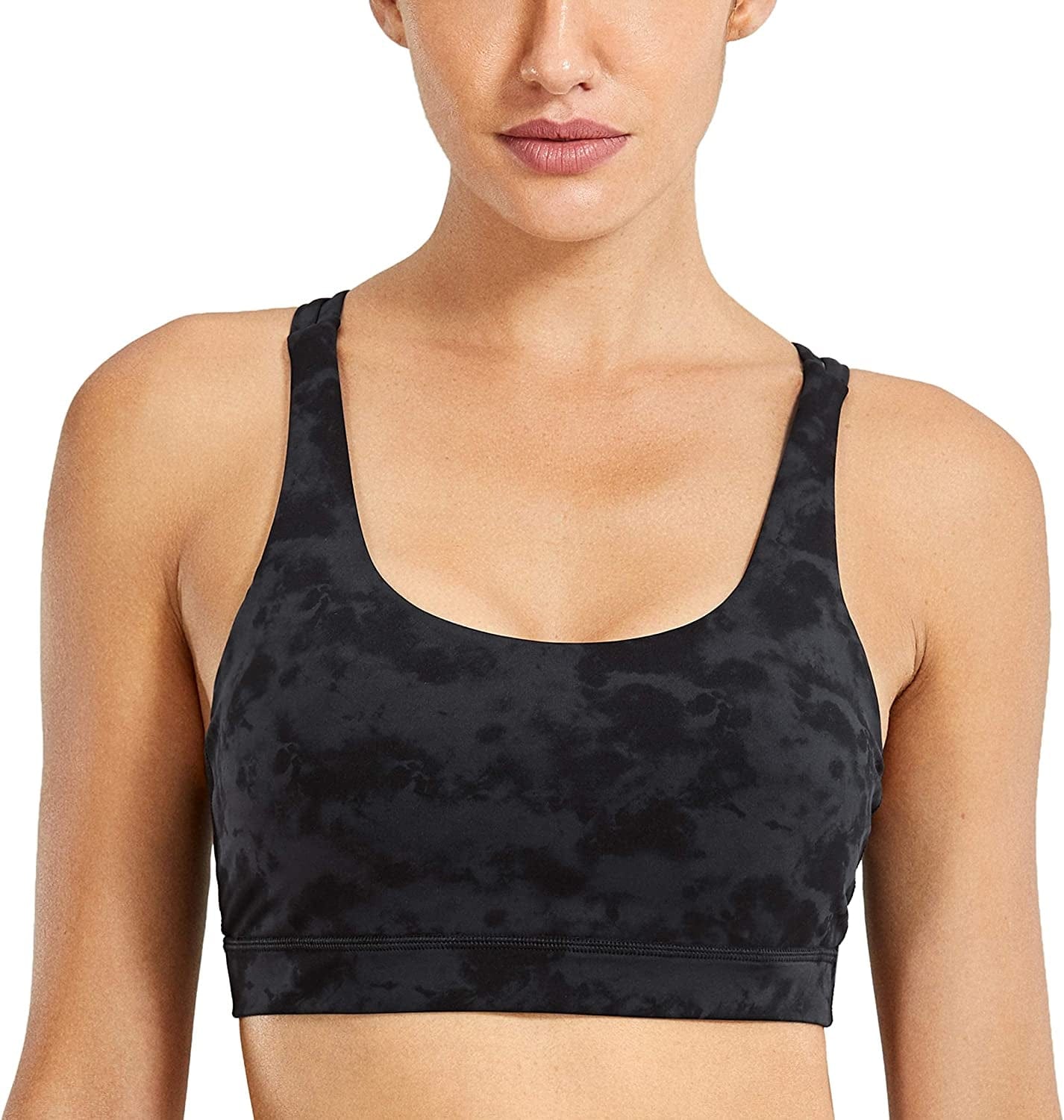 CRZ YOGA Women'S Strappy Sports Bras Fitness Workout Padded Yoga Bra Criss Cross Back Tie Dye Smoke Ink / X-Large