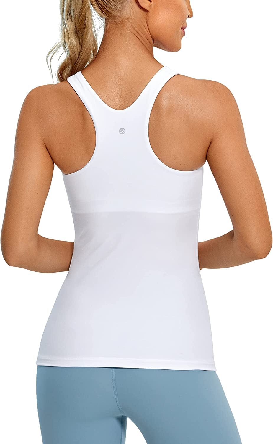CRZ YOGA Womens High Neck Workout Tank Tops - with Built-In Shelf Bra Racerback Athletic Sports Shirts White / Large