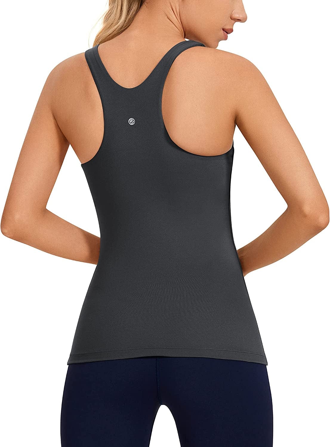 CRZ YOGA Womens High Neck Workout Tank Tops - with Built-In Shelf Bra Racerback Athletic Sports Shirts Ink Gray / Medium
