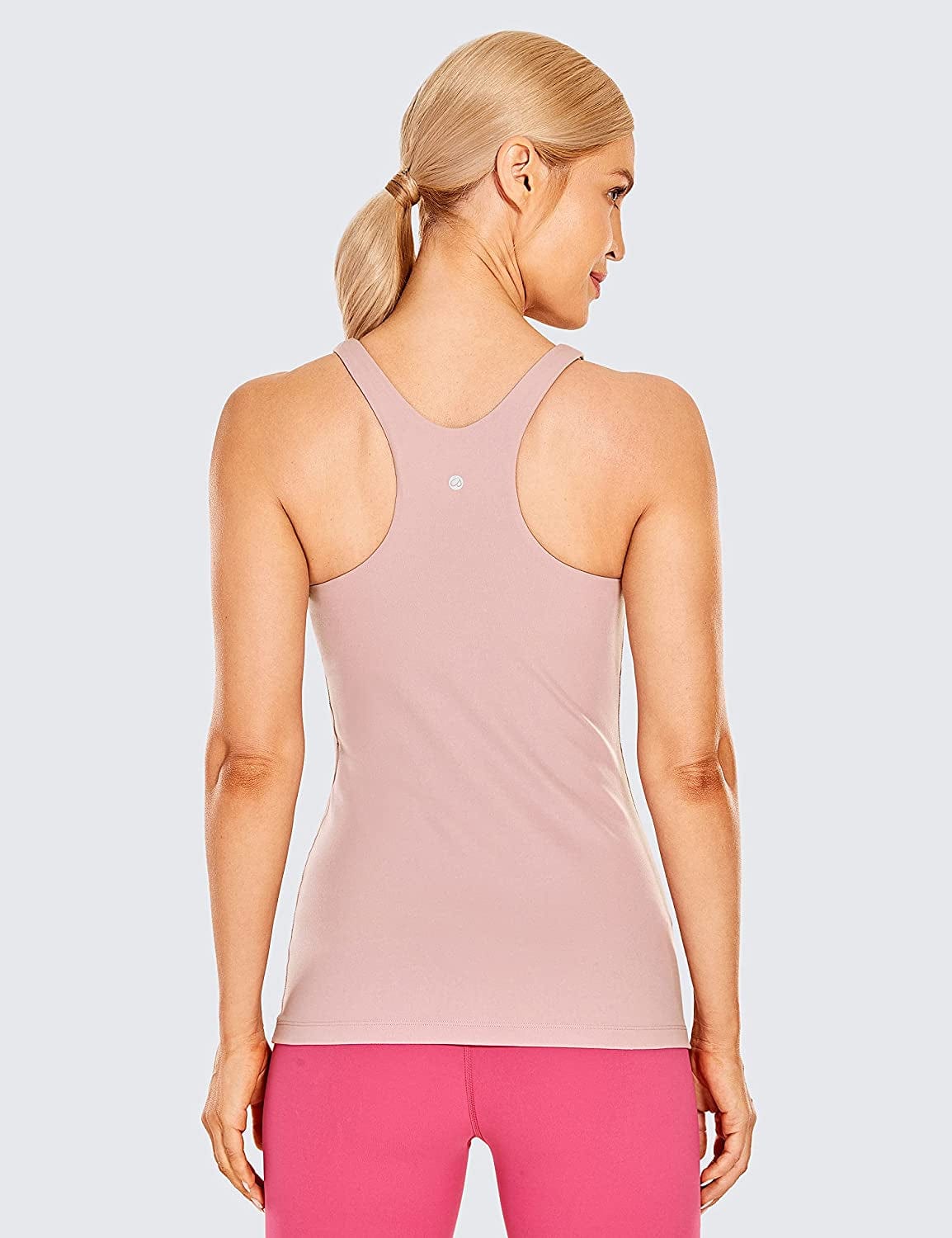 CRZ YOGA Womens High Neck Workout Tank Tops - with Built-In Shelf Bra Racerback Athletic Sports Shirts