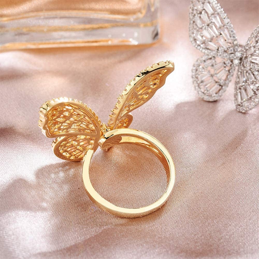 Cubic Zirconia Butterfly Ring Sparkling Crystal Bow-Knot Knuckle Ring Wedding Jewelry for Women Girl
