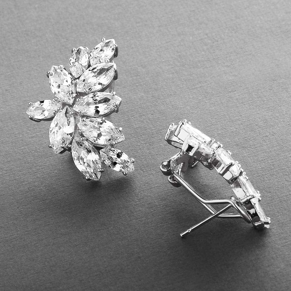 Cubic Zirconia Cluster Bridal & Wedding Earrings, Earring for Bride, Silver CZ Earring for Women