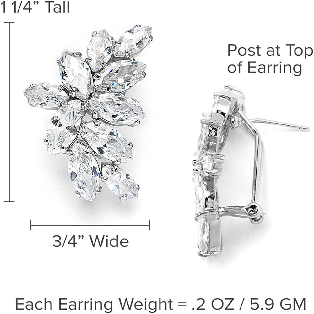 Cubic Zirconia Cluster Bridal & Wedding Earrings, Earring for Bride, Silver CZ Earring for Women