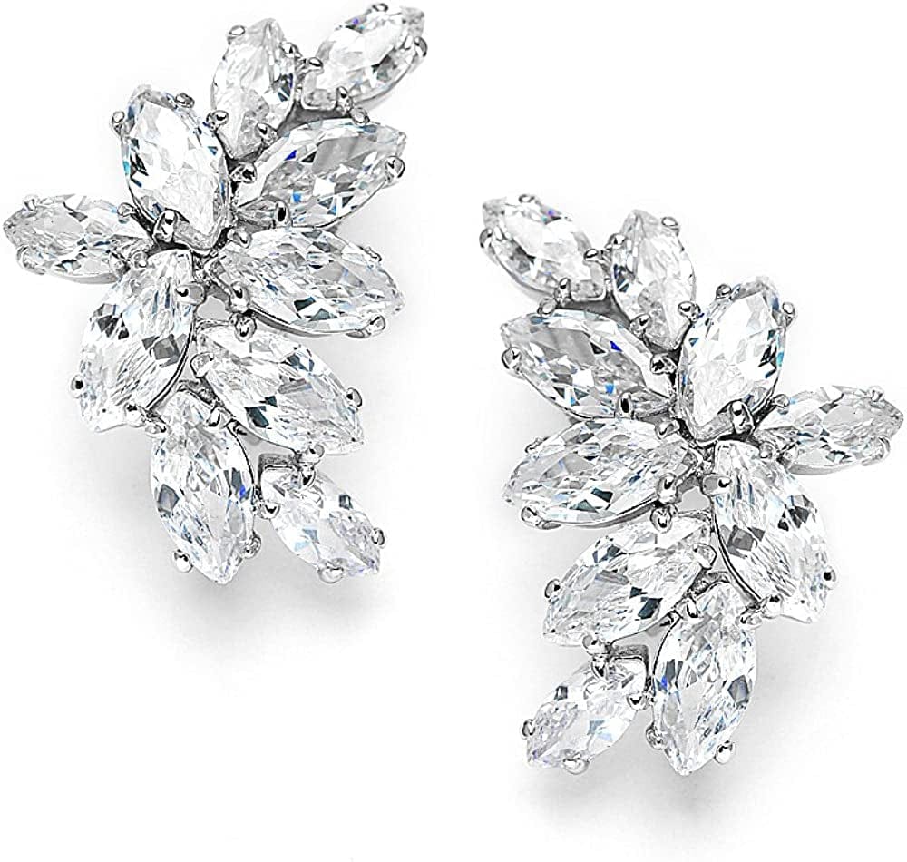 Cubic Zirconia Cluster Bridal & Wedding Earrings, Earring for Bride, Silver CZ Earring for Women