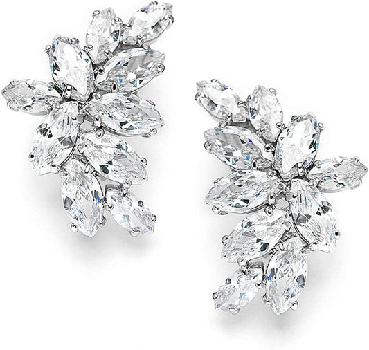 Cubic Zirconia Cluster Bridal & Wedding Earrings, Earring for Bride, Silver CZ Earring for Women