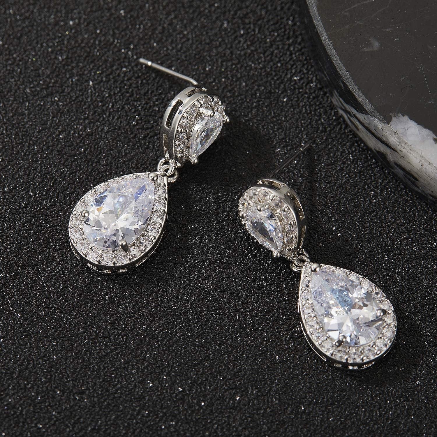 Cubic Zirconia Teardrop Bridal Earrings, Rhinestone Dangle Earrings for Wedding Prom Anniversary
