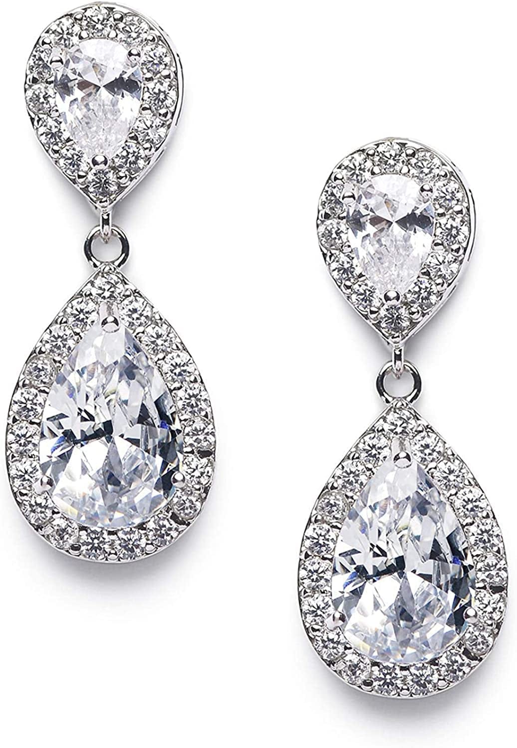 Cubic Zirconia Teardrop Bridal Earrings, Rhinestone Dangle Earrings for Wedding Prom Anniversary Style1-Clear