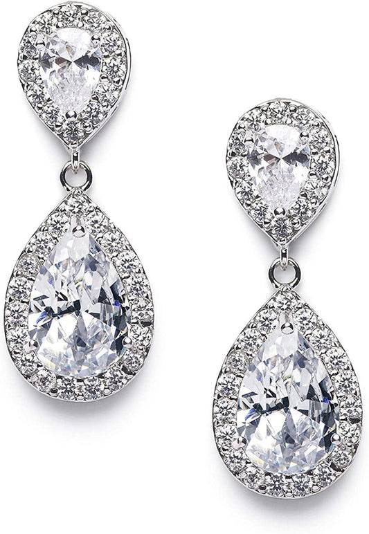 Cubic Zirconia Teardrop Bridal Earrings, Rhinestone Dangle Earrings for Wedding Prom Anniversary Style1-Clear