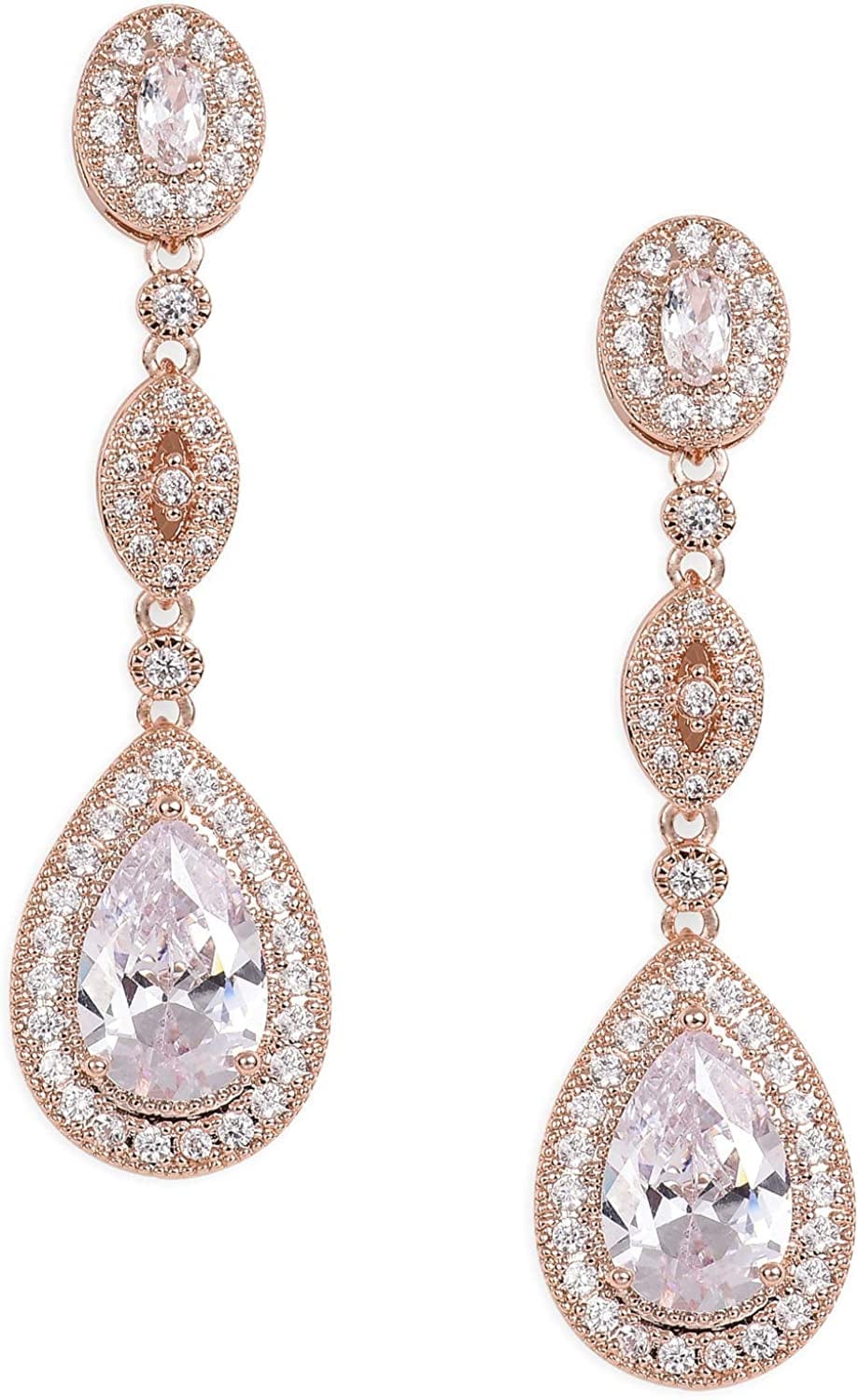 Cubic Zirconia Teardrop Wedding Bridal Earrings for Women,Bridesmaids,Brides - Crystal Rhinestones Dangle Earrings Jewelry Rose Gold