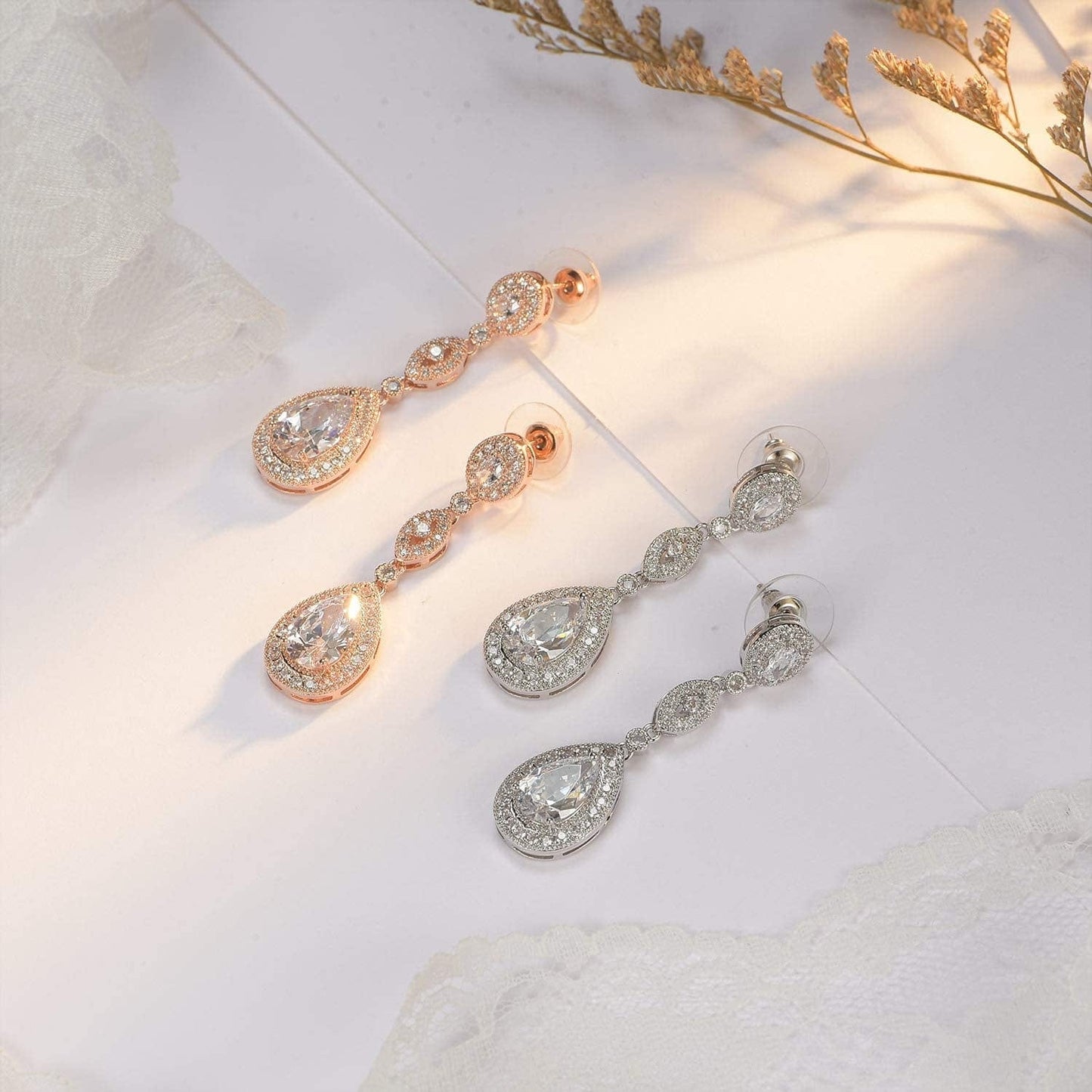 Cubic Zirconia Teardrop Wedding Bridal Earrings for Women,Bridesmaids,Brides - Crystal Rhinestones Dangle Earrings Jewelry