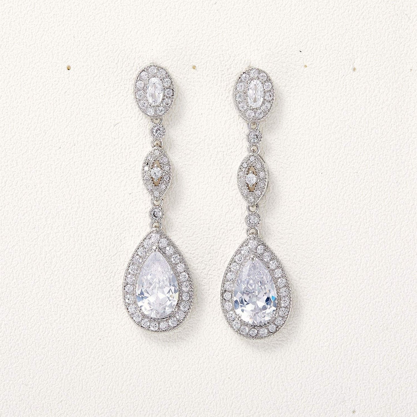 Cubic Zirconia Teardrop Wedding Bridal Earrings for Women,Bridesmaids,Brides - Crystal Rhinestones Dangle Earrings Jewelry