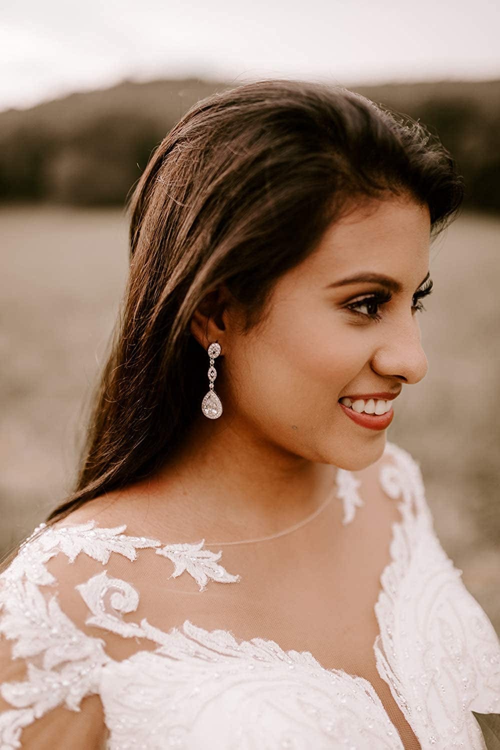 Cubic Zirconia Teardrop Wedding Bridal Earrings for Women,Bridesmaids,Brides - Crystal Rhinestones Dangle Earrings Jewelry