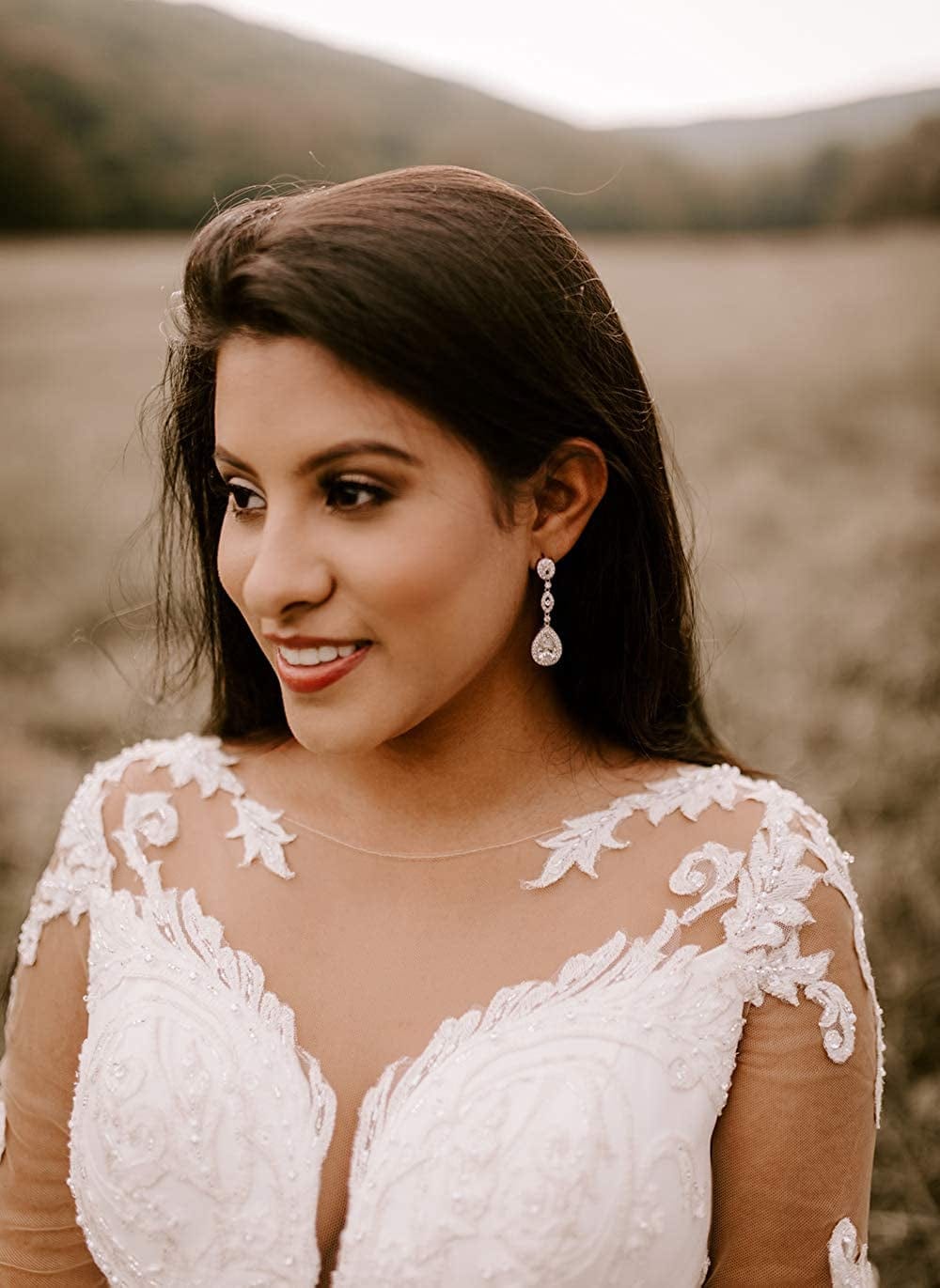 Cubic Zirconia Teardrop Wedding Bridal Earrings for Women,Bridesmaids,Brides - Crystal Rhinestones Dangle Earrings Jewelry