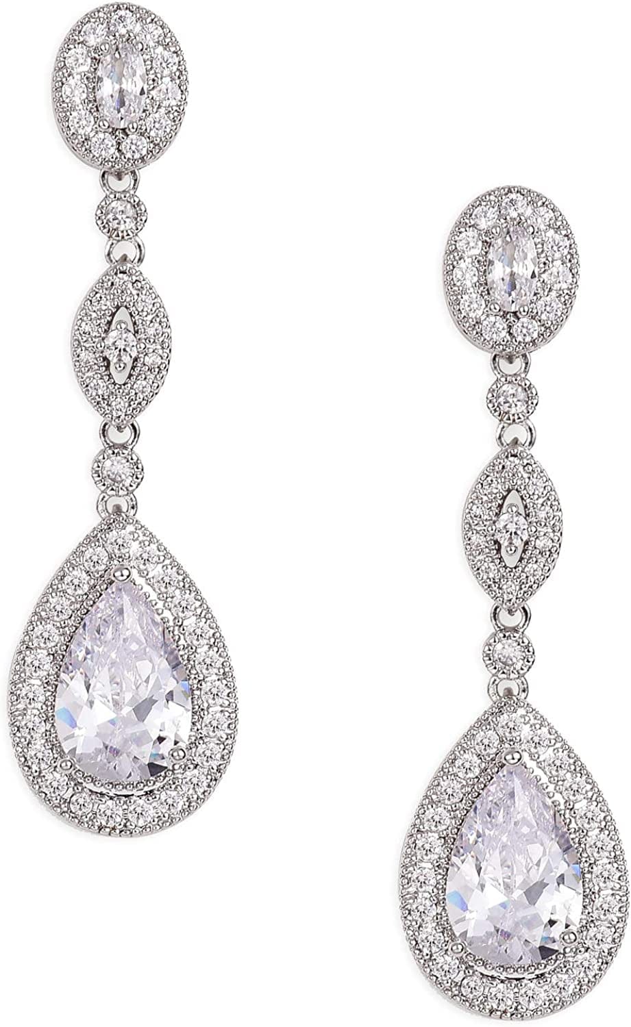 Cubic Zirconia Teardrop Wedding Bridal Earrings for Women,Bridesmaids,Brides - Crystal Rhinestones Dangle Earrings Jewelry Silver