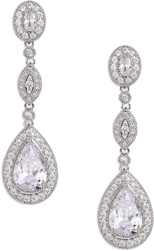 Cubic Zirconia Teardrop Wedding Bridal Earrings for Women,Bridesmaids,Brides - Crystal Rhinestones Dangle Earrings Jewelry Silver