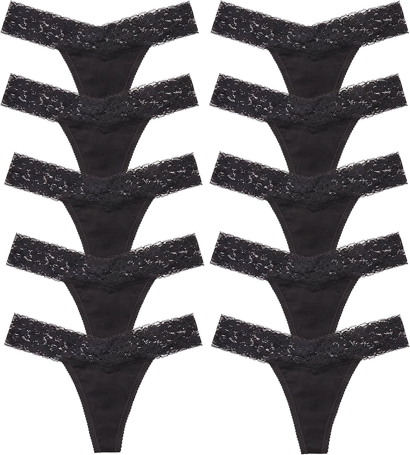 CULAYII Womens Cotton Thong Underwear Pack Lace Sexy Breathable Bikini Panties Soft Stretch T-Back Hollow Out