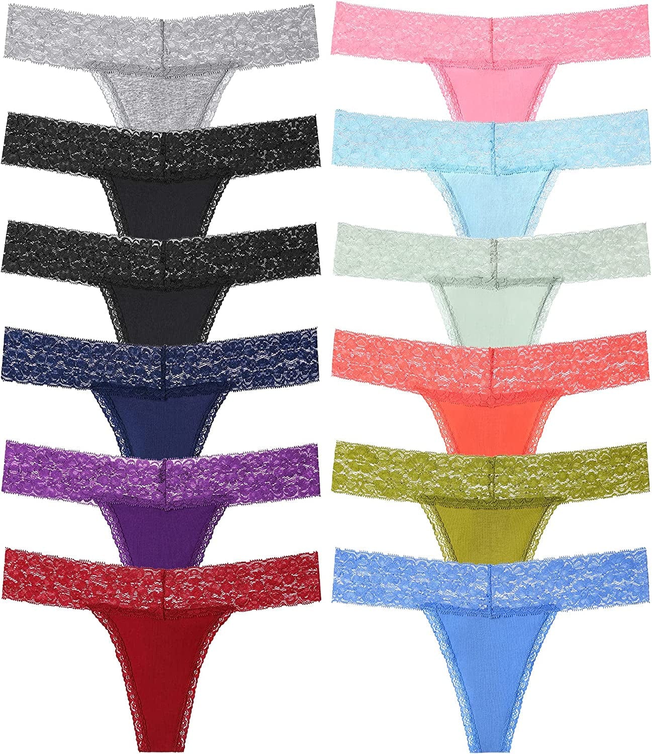 CULAYII Womens Cotton Thong Underwear Pack Lace Sexy Breathable Bikini Panties Soft Stretch T-Back Hollow Out