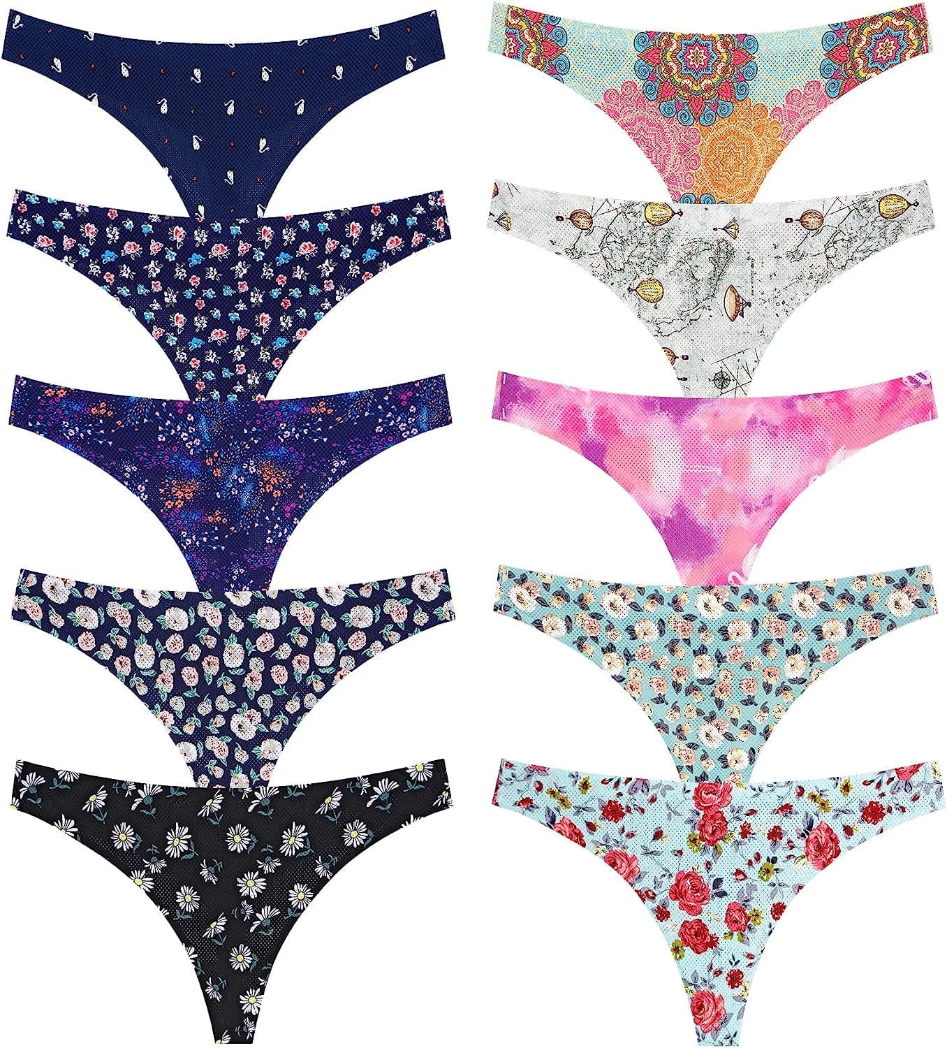 CULAYII Womens Cotton Thong Underwear Pack Lace Sexy Breathable Bikini Panties Soft Stretch T-Back Hollow Out