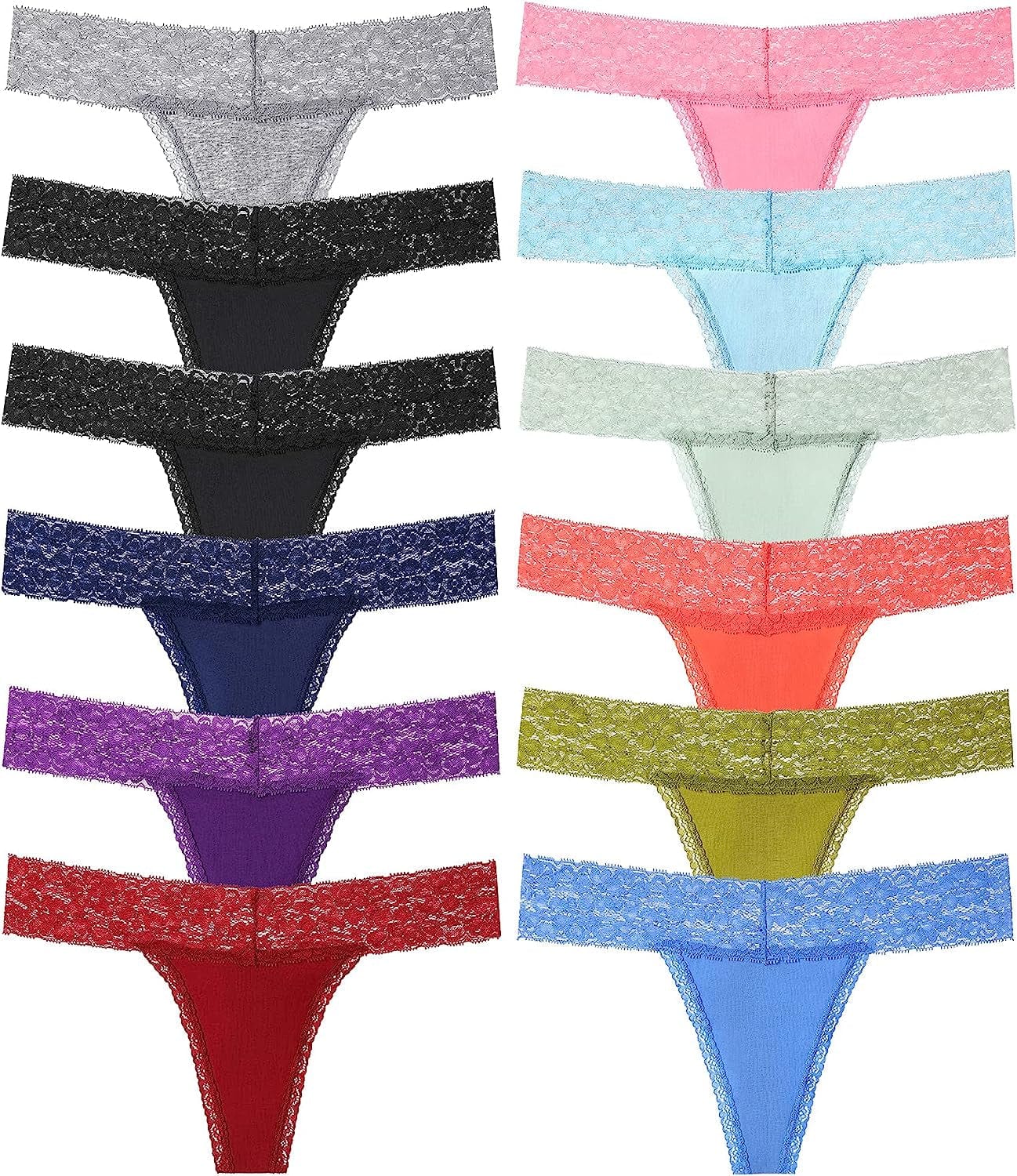 CULAYII Womens Cotton Thong Underwear Pack Lace Sexy Breathable Bikini Panties Soft Stretch T-Back Hollow Out