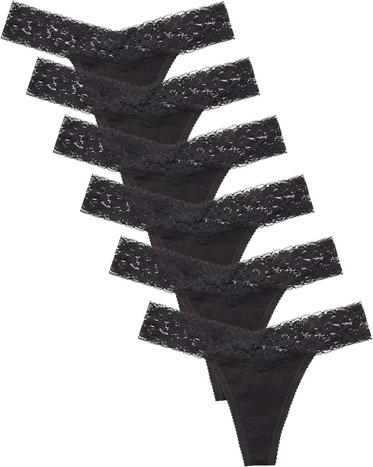 CULAYII Womens Cotton Thong Underwear Pack Lace Sexy Breathable Bikini Panties Soft Stretch T-Back Hollow Out