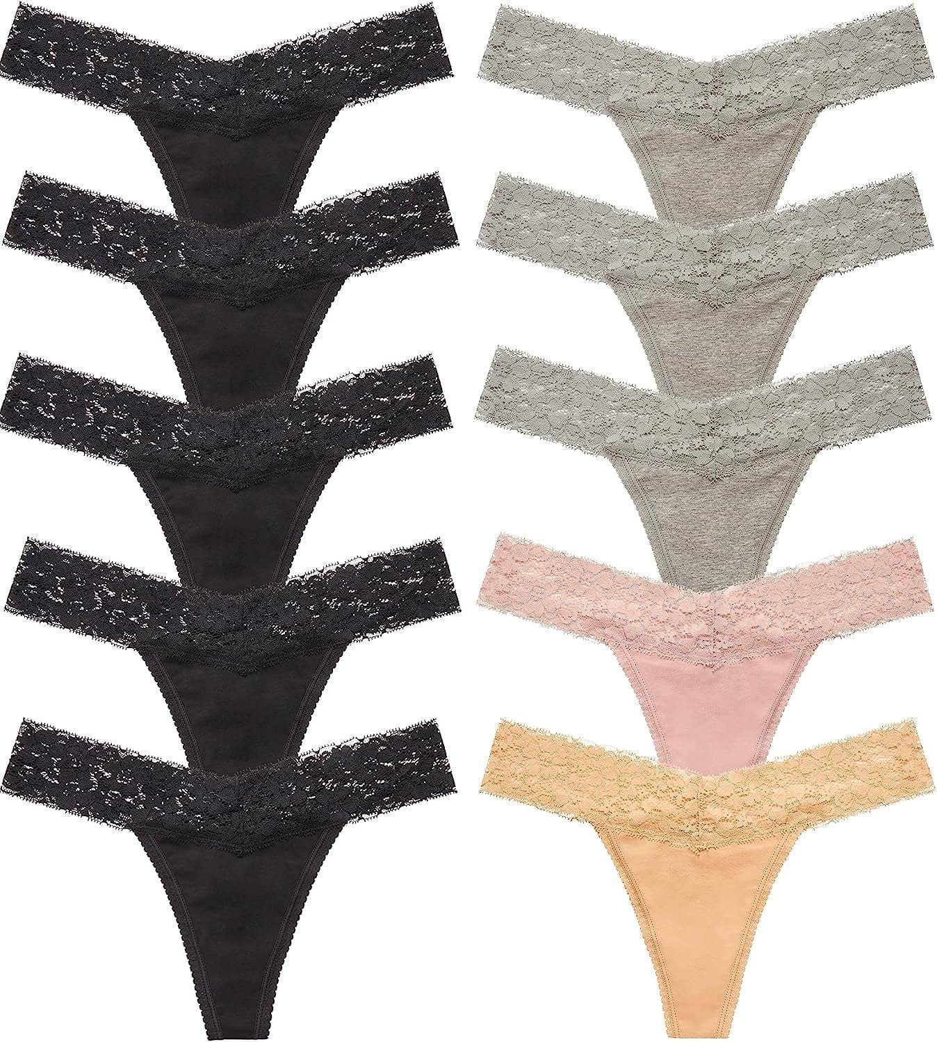 CULAYII Womens Cotton Thong Underwear Pack Lace Sexy Breathable Bikini Panties Soft Stretch T-Back Hollow Out