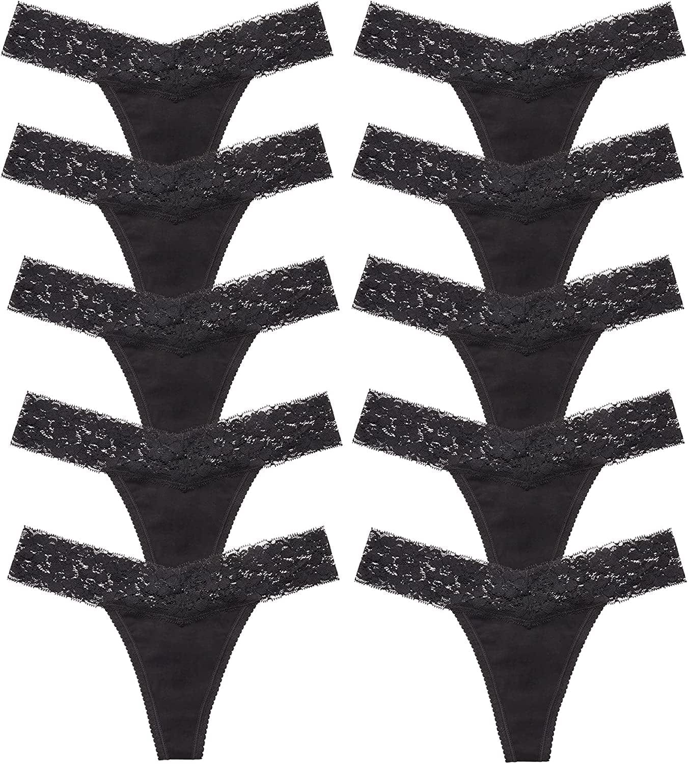 CULAYII Womens Cotton Thong Underwear Pack Lace Sexy Breathable Bikini Panties Soft Stretch T-Back Hollow Out