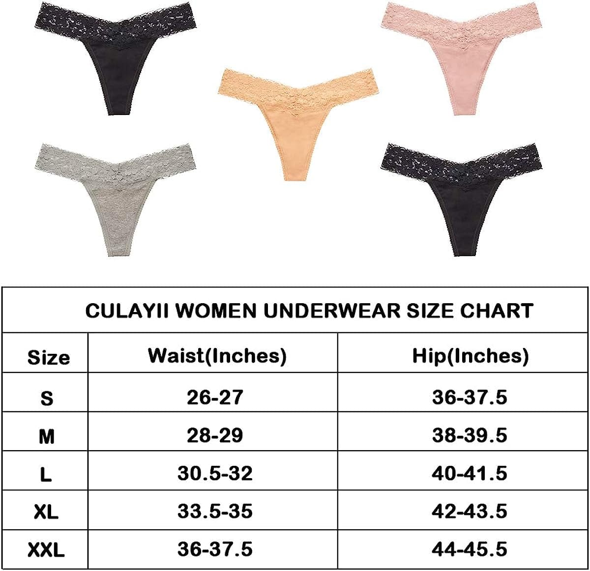 CULAYII Womens Cotton Thong Underwear Pack Lace Sexy Breathable Bikini Panties Soft Stretch T-Back Hollow Out
