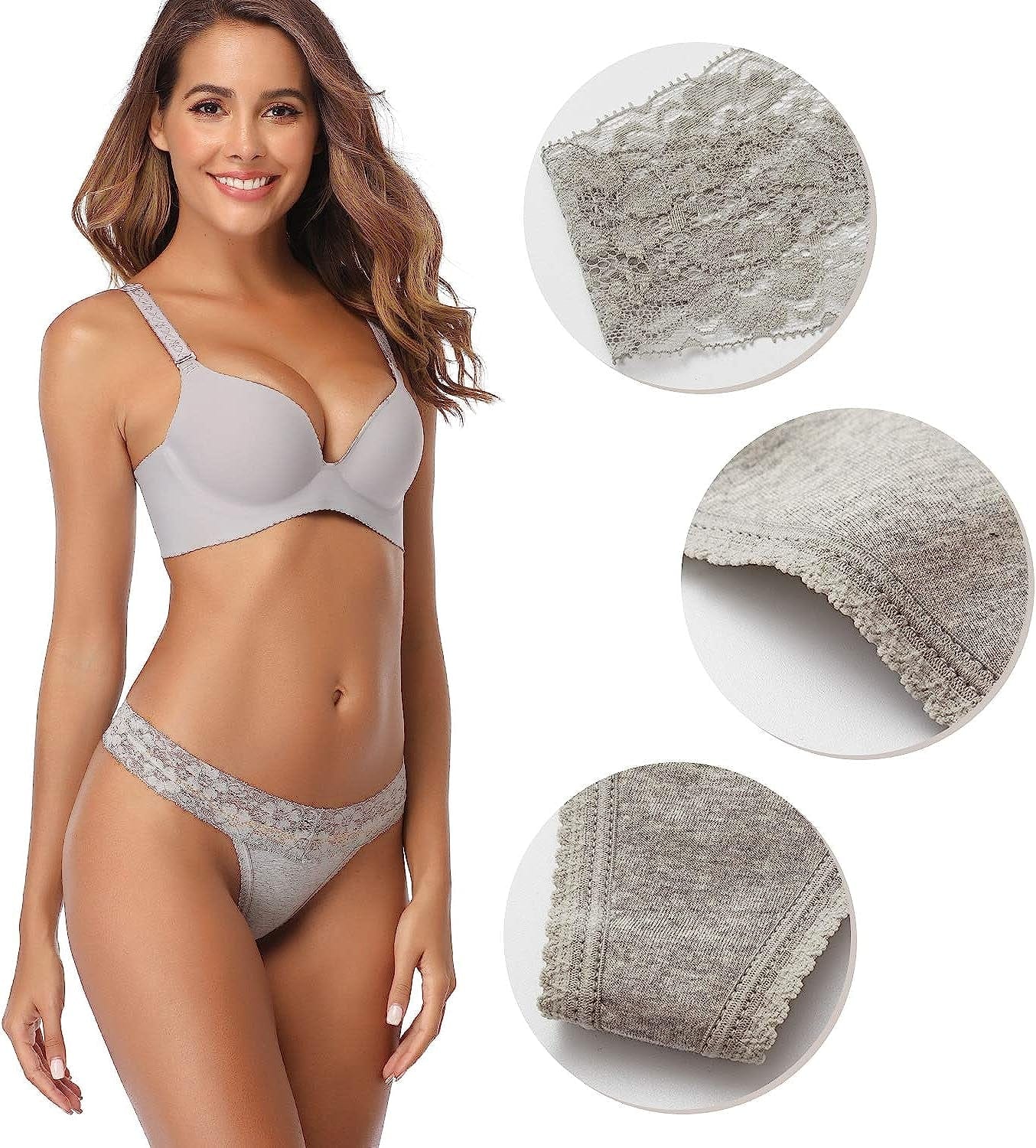 CULAYII Womens Cotton Thong Underwear Pack Lace Sexy Breathable Bikini Panties Soft Stretch T-Back Hollow Out