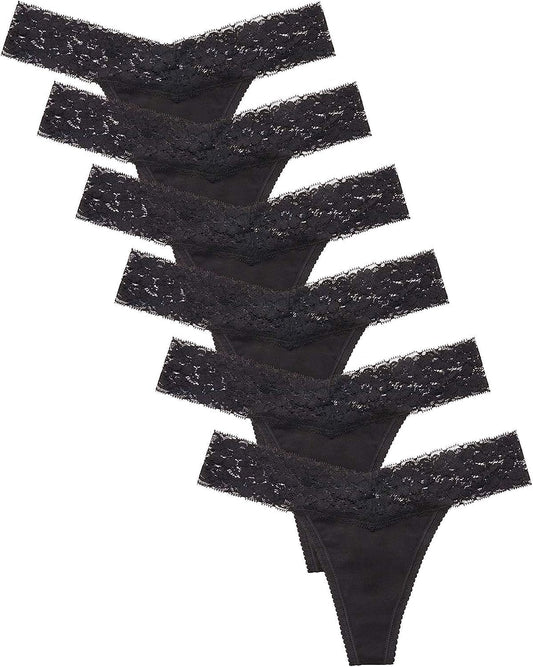 CULAYII Womens Cotton Thong Underwear Pack Lace Sexy Breathable Bikini Panties Soft Stretch T-Back Hollow Out