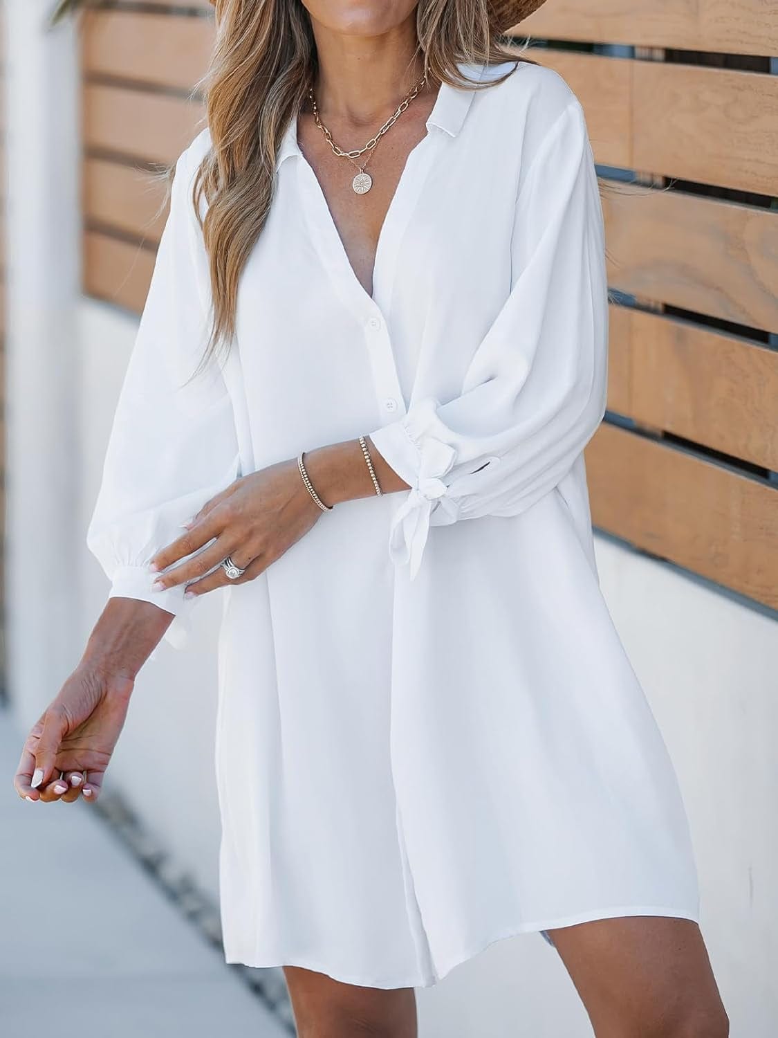 CUPSHE Women Floral Shirt Dress Mini Dress Beach Dress 3/4 Sleeve Button down Midi Length Dress