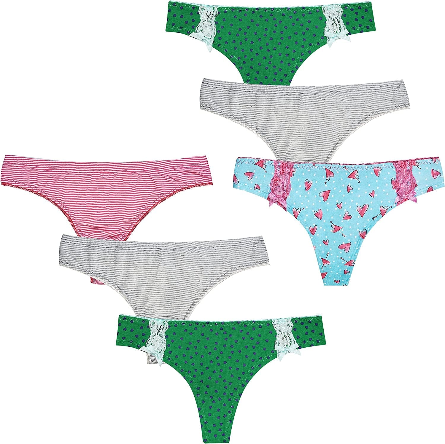 Curve Muse Sexy Lace Thongs Pack of 6 Assorted Colors V-G Strings Womens Panties
