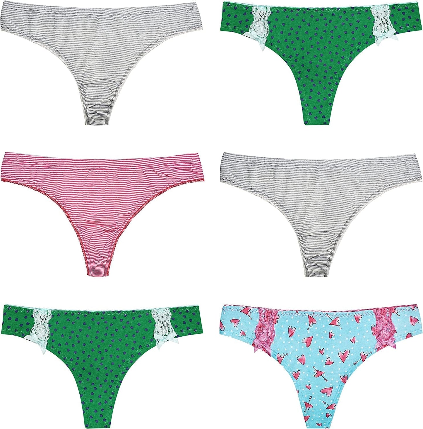 Curve Muse Sexy Lace Thongs Pack of 6 Assorted Colors V-G Strings Womens Panties Ct011-pack E(6 Pack) / Small