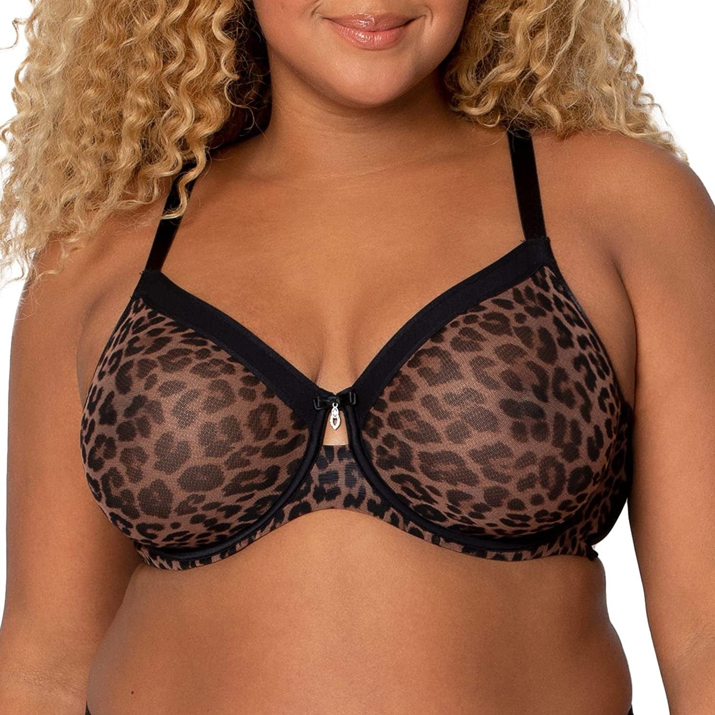 Curvy Couture Women'S Sheer Mesh Full Coverage Unlined Underwire, Sexy Supportive plus Size, See-Through Bras Designer Leo / 42DD