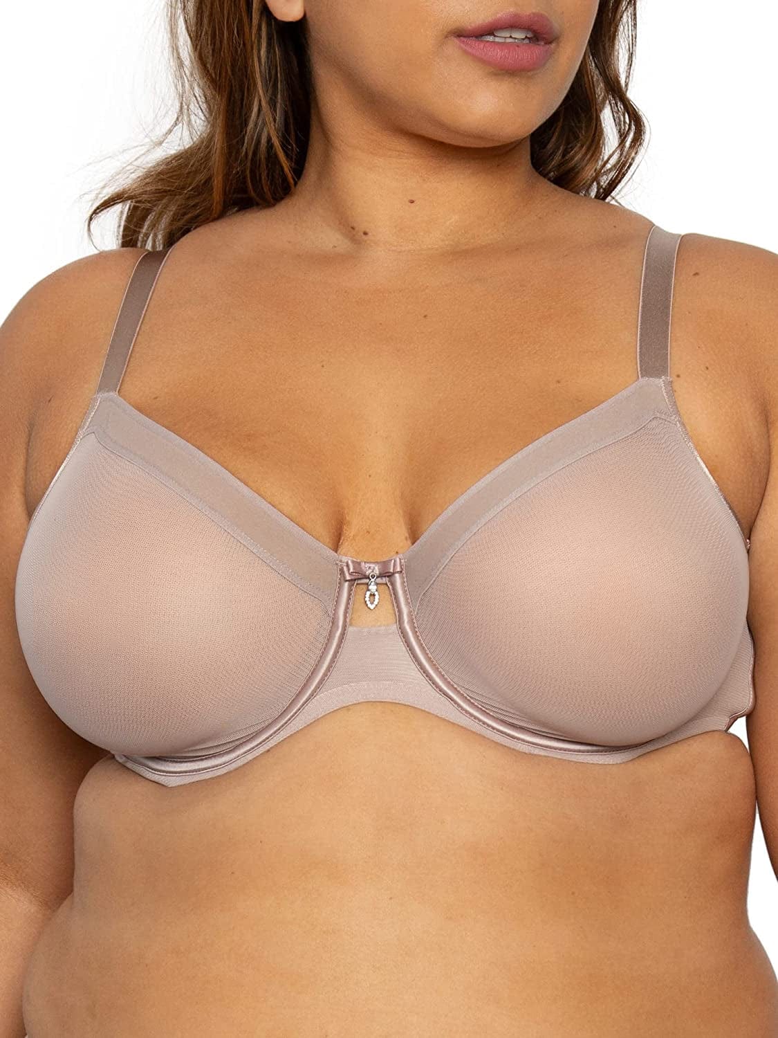 Curvy Couture Women'S Sheer Mesh Full Coverage Unlined Underwire, Sexy Supportive plus Size, See-Through Bras Bark / 44G