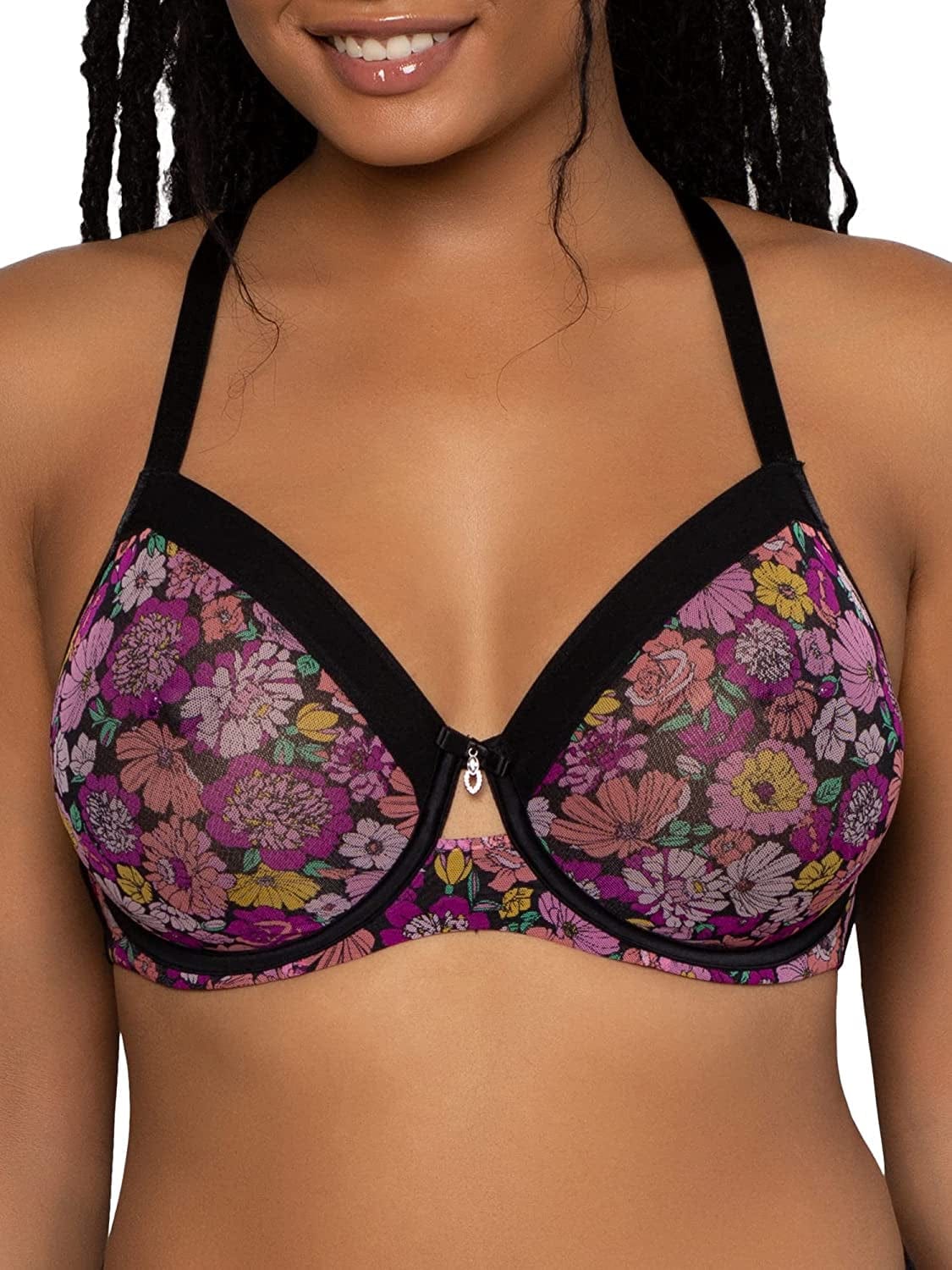 Curvy Couture Women'S Sheer Mesh Full Coverage Unlined Underwire, Sexy Supportive plus Size, See-Through Bras Retro Roses / 38DD