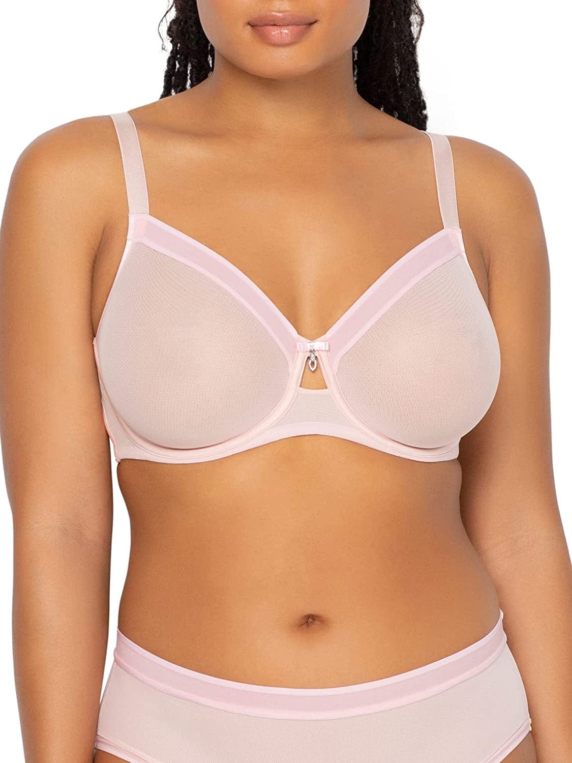 Curvy Couture Women'S Sheer Mesh Full Coverage Unlined Underwire, Sexy Supportive plus Size, See-Through Bras Blushing Rose / 46D