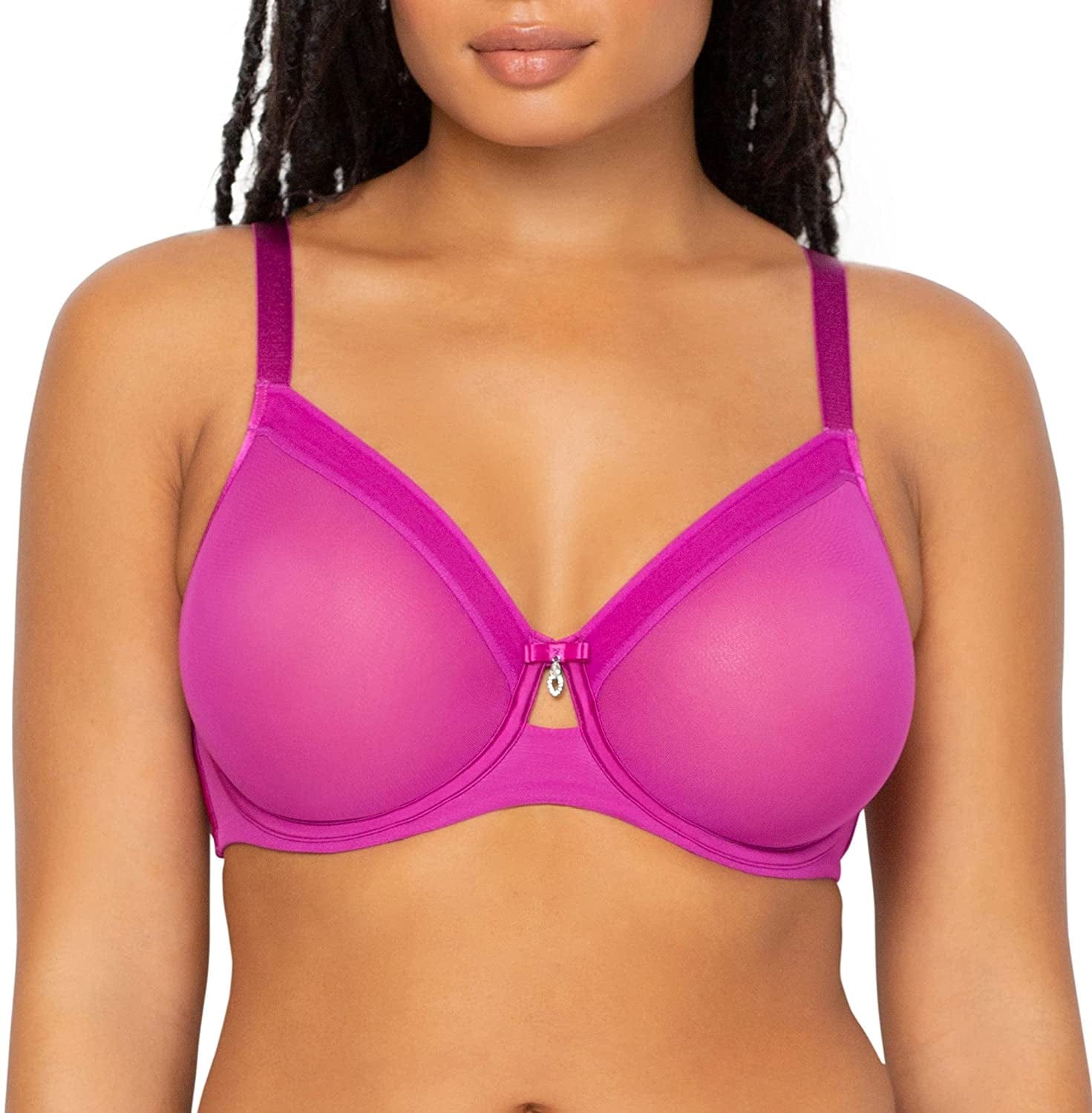 Curvy Couture Women'S Sheer Mesh Full Coverage Unlined Underwire, Sexy Supportive plus Size, See-Through Bras Cosmo Pink / 36H
