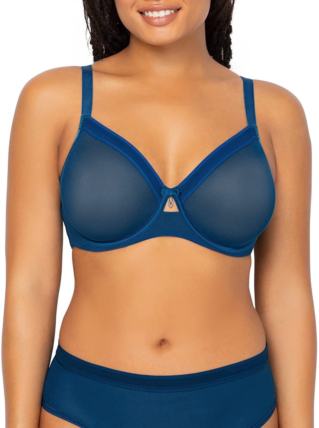 Curvy Couture Women'S Sheer Mesh Full Coverage Unlined Underwire, Sexy Supportive plus Size, See-Through Bras Blue Sapphire / 42DD