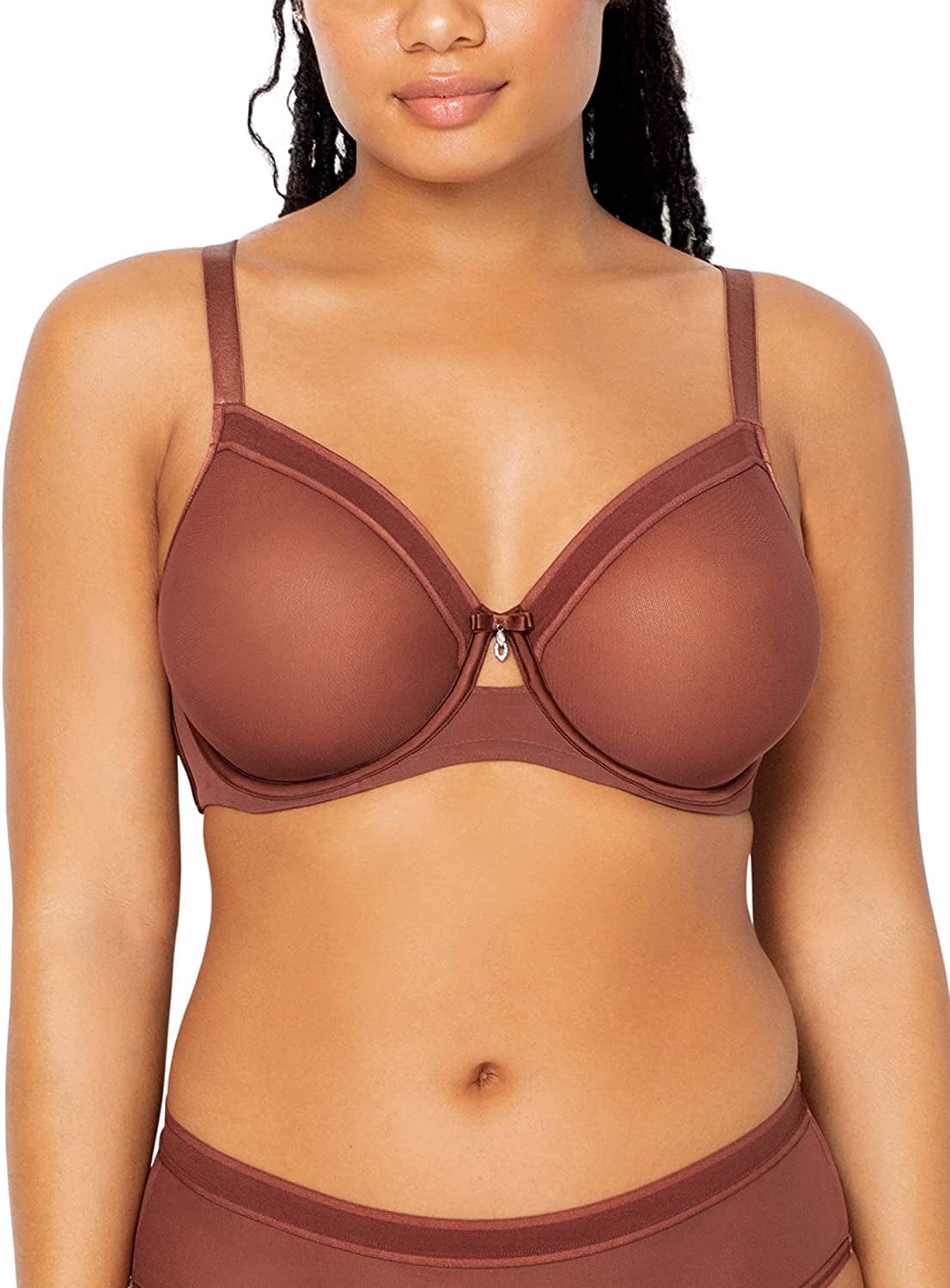 Curvy Couture Women'S Sheer Mesh Full Coverage Unlined Underwire, Sexy Supportive plus Size, See-Through Bras Chocolate / 36G