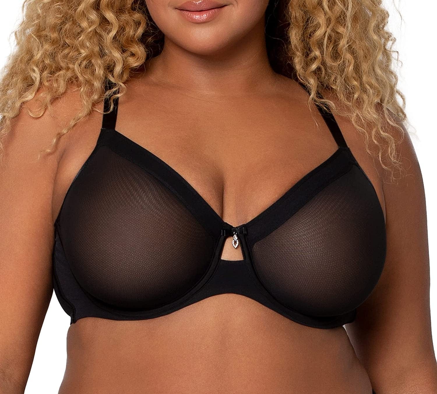Curvy Couture Women'S Sheer Mesh Full Coverage Unlined Underwire, Sexy Supportive plus Size, See-Through Bras Black Hue / 38DD