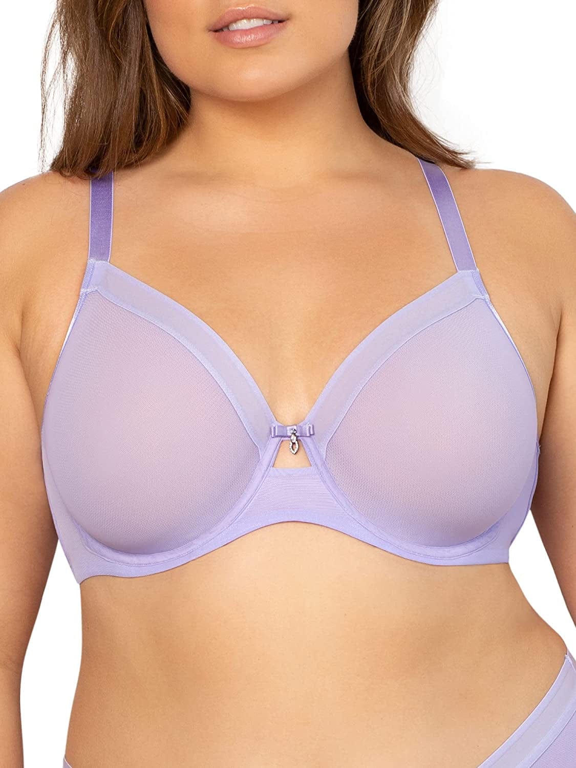 Curvy Couture Women'S Sheer Mesh Full Coverage Unlined Underwire, Sexy Supportive plus Size, See-Through Bras Lavender Mist / 36G