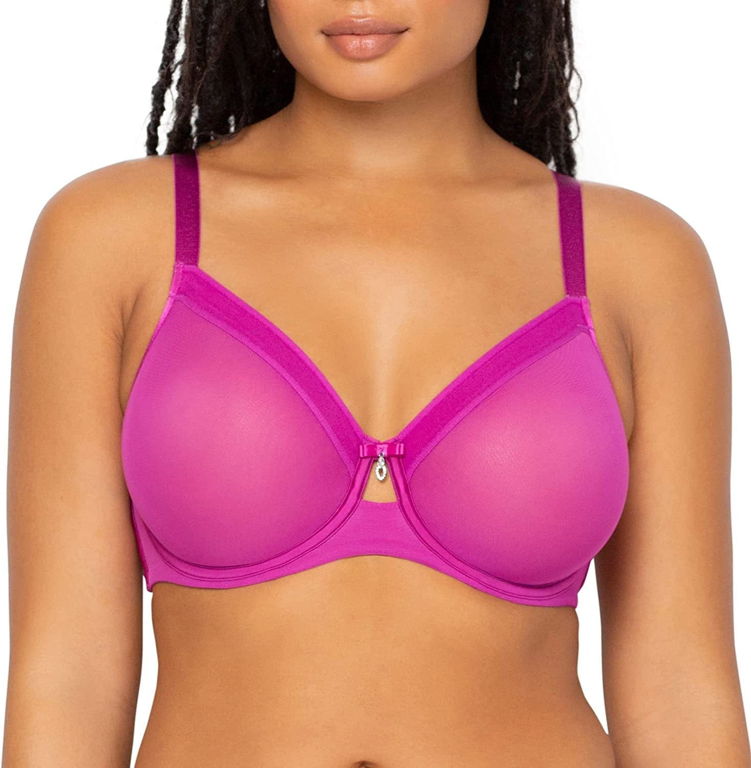 Curvy Couture Women'S Sheer Mesh Full Coverage Unlined Underwire, Sexy Supportive plus Size, See-Through Bras Cosmo Pink / 46D