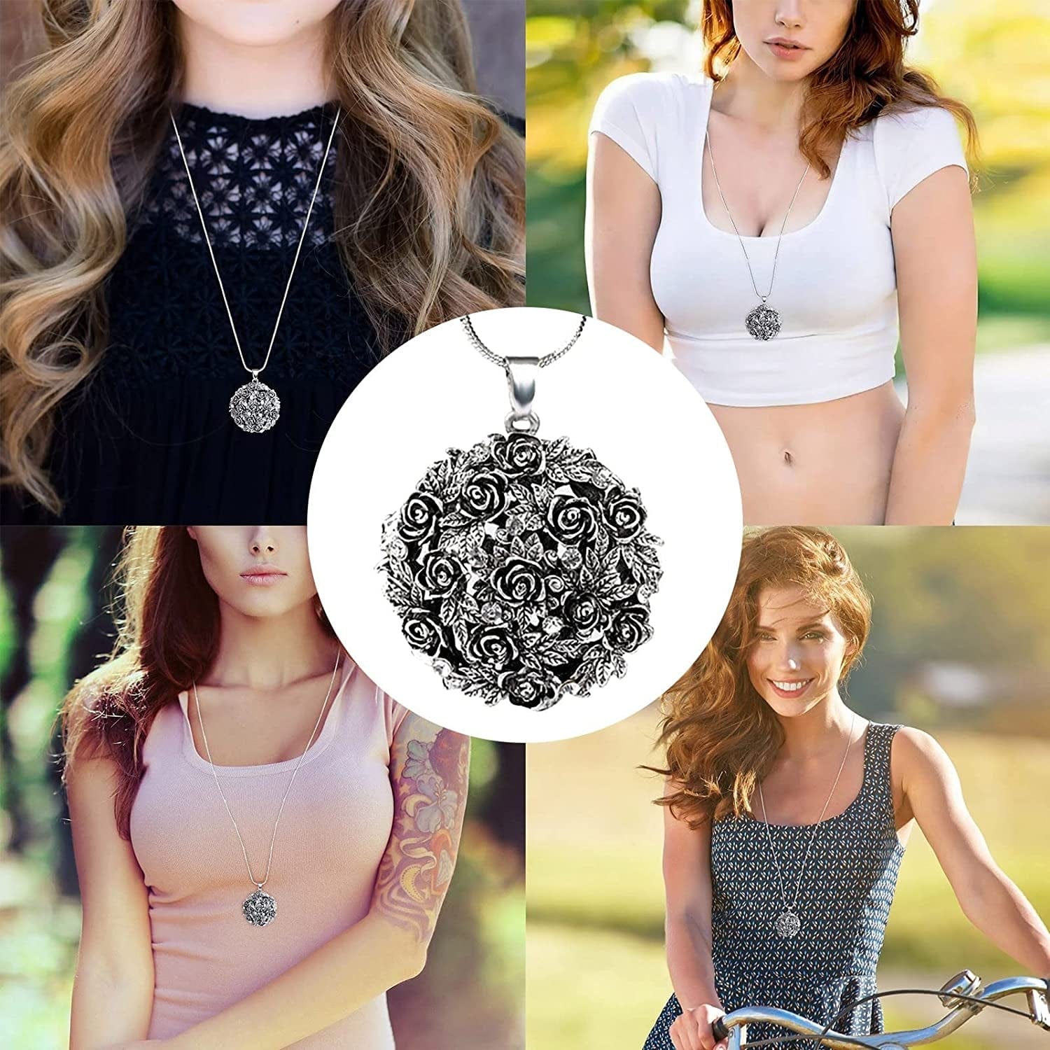 Custom Picture Necklace,Rhinestone Black Rose Pendant Long Necklace Women'S Sweater Chain Personalized Necklace Necklace Elegant Jewelry Crystal Accessories