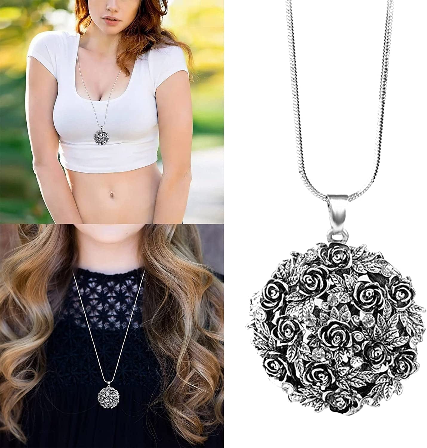 Custom Picture Necklace,Rhinestone Black Rose Pendant Long Necklace Women'S Sweater Chain Personalized Necklace Necklace Elegant Jewelry Crystal Accessories